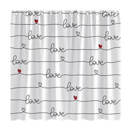 KDYDK Valentine's Day Shower Curtain Red Love Heart Sweet Lovers Romantic Couple Creative Modern Black White Fabric Bathroom Decor Curtains with Hooks