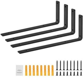 Happybuy Shelf Bracket, Heavy Duty Floating Shelf Brackets 10 x 6 in, 4 Pcs Brackets for Shelves, 5mm Thick Matte Black L Shelf Bracket,Steel Shelving Brackets with 160 lbs Load Capacity