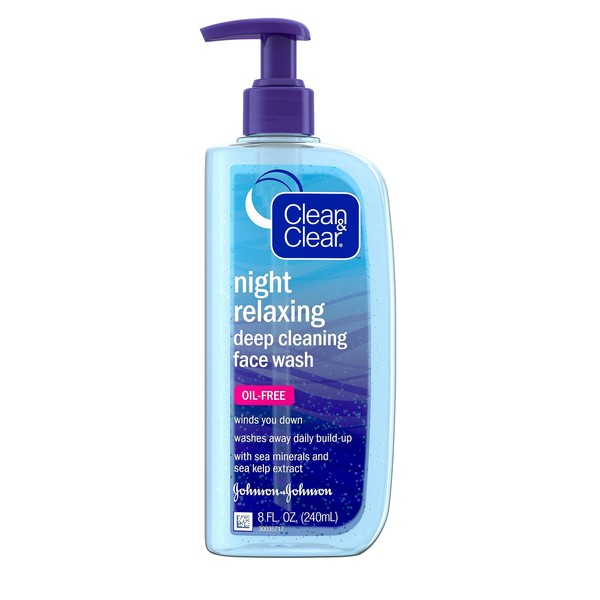 Clean & Clear Night Relaxing Deep Cleaning Oil-Free Face Wash with Deep Sea Minerals, Sea Kelp Extract & Glycerin, Purifying Facial Cleanser For All Skin Types, Non-Comedogenic, 8 Fl Oz, Pack of 6