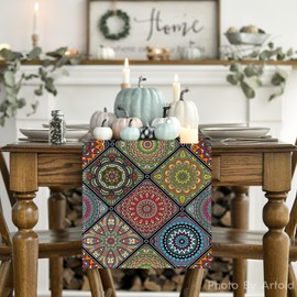 Artoid Mode Boho Vintage Geometry Moroccan Colourful Table Runner, Kitchen Dining Table, Wedding, Banquet Decoration, Holiday, Party Decor, 40 x 100 cm