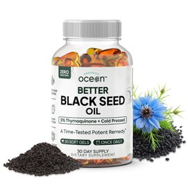Organics Ocean Better Organic Black Seed Oil Cold Pressed - Pure Nigella Sativa Oil for Immune Support - 5% Thymoquinone - Support Memory, Vitality, and Cellular Health