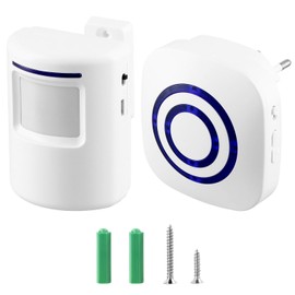 QWORK Wireless Continuity Detector with 38 Ringtones, 1 PIR Motion Sensor Detector and 1 Receiver, Wireless Alarm System for Shop, RV, Home, Garage