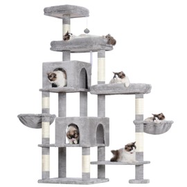 Hey-brother Cat Tree Tower, Scratching Posts with a Extended Part, Wide Platforms, Cozy Condos, Hammocks, Sisal Columns and Ball for Indoor Cats, 70.1 Inches, Light Gray MPJ038W