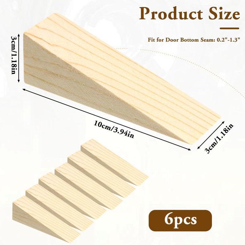 6 PCS Wood Wedge Door Wedge Stopper Wooden Shims Non