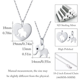 JFASHOP Elephant Couple Necklace 925 Sterling Silver Elephant Pendant Necklaces for Women Mother Child Set Cut-Out Elephant Animal Valentines for Mom Mother Daughter