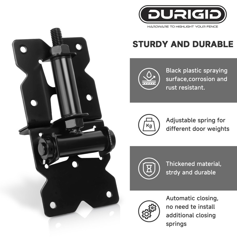 DURIGID Automatic Self Closing Gate Hinge for Vinyl, Steal Gate,