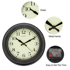 OCEST 9-Inch Retro Wall Clock, Easy to Read, Large Display, Silent Non Ticking Battery Operated Wall Clock for Living Room Bedroom Kitchen Bathroom Farmhouse Office(Bronze)