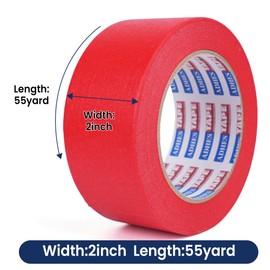 Adhes No Residue Red Masking Tape, 6 Rolls x 2 Inch x 55 Yards, Clean Removal Painter’s Tape for Painting, Labeling, Marking, Easy Tear, UV-Resistant