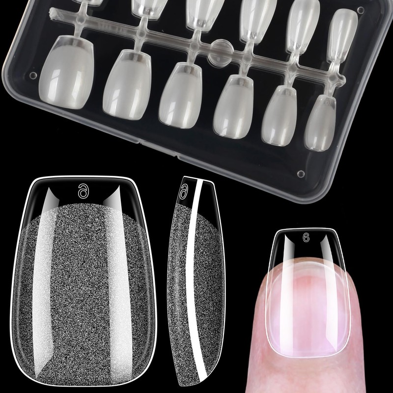 BORNBYME Short Coffin Soft Gel Nail Tips,120PCS Pre Buff Full