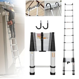 Qimu Aluminum Telescoping Ladder 20 FT Portable Extension Ladder Multi-Purpose Lightweight Folding Ladder RV Collapsible Ladder with Non-Slip Feet Loft Ladder for Home, 330 Lb Capacity, EN131