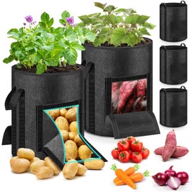 MJZ 5 Pack 11 Gallon Potato Grow Bags with Harvest Observation Windows, 380G Thickened Potato Bags for Growing Potatoes, Heavy Duty Nonwoven Fabric Garden Growing Containers to Grow Vegetable Tomatoes