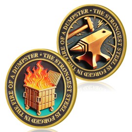 Original Gradient colour Dumpster Fire Coin Funny Dumpster Fire Desk Accessories Firefighter Challenge Coin Novelty Coins Collectible Coins Pocket Token Inspirational Gifts for Men Women
