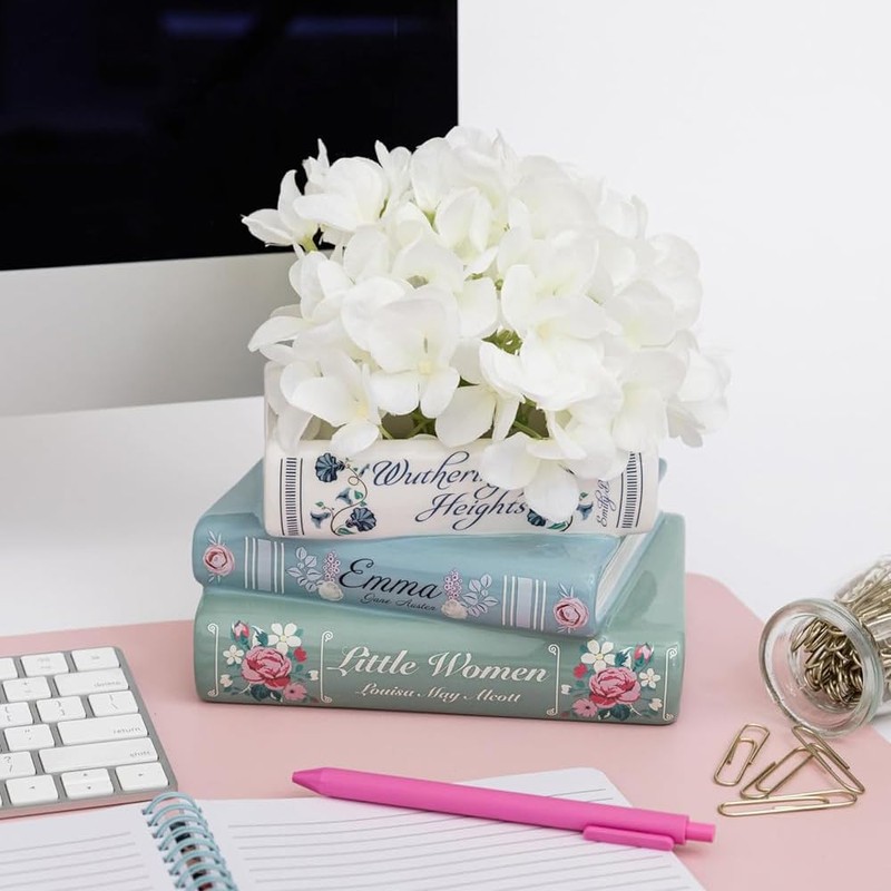 Book-Shaped Decorative Ceramic Planter, Indoor Flower Pots with Drainage Hole,