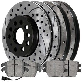 AutoShack Black Hat Drilled and Slotted Brake Rotors with Ceramic Pads Front Brake Rotor Replacement Kit for 2012-2015 VW Passat 1.8L 2.0L 2.5L 3.6L V6 FWD BRKPK459