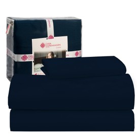 CASA COPENHAGEN® Luxuria 3Pcs California King Sheet Set- Designed in Denmark, 100% AirCool Cotton Bed Sheets, Includes 1 Flat Sheet, Deep Pocket 1 Fitted Sheet & 2 Pillowcase Set of 3- Navy Blue