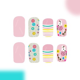 Easter Press on Nails Medium Square Fake Nails with Colorful Flower Design Easter Egg False Nails Full Cover Glossy Acrylic Nails Stick on Nails for Women Girls Easter Spring Manicure 24Pcs