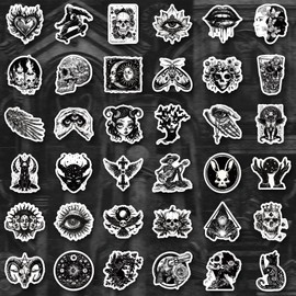 100 PCS Gothic Stickers Pack,Cool Goth Stickers for Adults Teens,Black White Skull Stickers for Water Bottle Laptop Skateboard Luggage