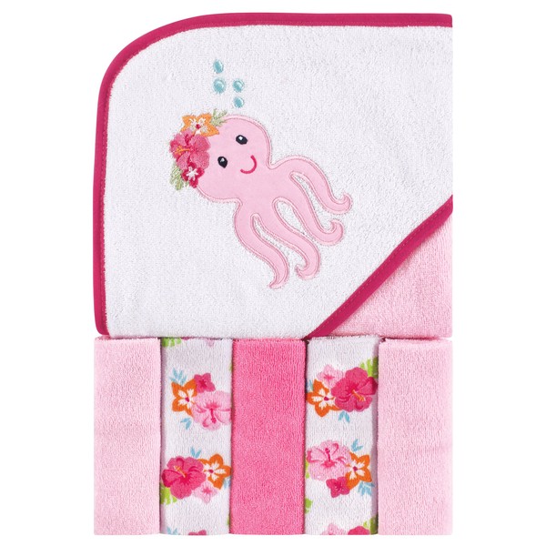 Luvable Friends Toalla con capucha y 5 paños, Pulpo tropical,