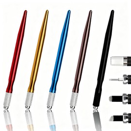 5 PCS Microblading Pens, Colorful Professional Manual Eyebrow Tattoo Pen for Permanent Makeup, Durable Aluminum Microblading Pen for Natural Hair Strokes & Semi-Permanent Makeup