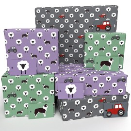Luxury ECO Gift Wrap - 6 sheets/tags - New Ewe Bundle (Purple, Grey & Green Sheepdogs) - Birthday - Recycled & Recyclable Wrapping Paper - Re-wrapped