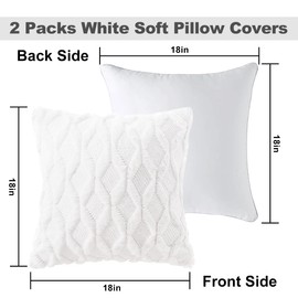 White Boho Pillow Covers 18x18in HADEEONG Set of 2 Faux Wool Throw Pillow Covers Decorative Farmhouse Velvet Soft Plush Square Couch Cushions for Couch Sofa Cushion Xmas Home Decor