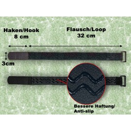 FrogJim 4 x Velcro Cable Ties 40 cm Black with Slip Stop and Buckle, Ideal as Velcro for Bicycle or Ski Strap, Reusable Velcro Tape, Anti-Slip, 30 mm Wide for Fixing and Bundling KSS4004