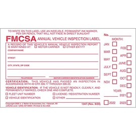Annual Vehicle Inspection Label with Punch Boxes 20-pk. - Vinyl Permanent Self Adhesive, 6" x 3.5" - Meet DOT AVIR Requirements - J. J. Keller & Associates