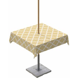 QueenKer Yellow Outdoor Tablecloth with Umbrella Hole and Zipper 54 x 54 Inch Abstract Geometric Art Table Cover for Square Tables Waterproof Tabletop Collection for Patio Garden Picnic Camping