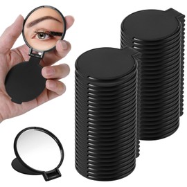 50 Pcs Compact Mirror Bulk Portable Black Round Makeup Mirror Mini Foldable for Women Men Travel Daily Use Purse Vanity Mirrors
