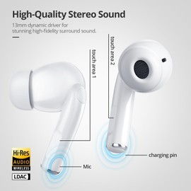 Wireless Earbuds, Immersive HiFi Stereo Bluetooth 5.3 Earphones, Deep Bass, 4 Mic ENC Noise Cancelling, 72h Playtime, IPX7 Resistance Earbuds, for iOS and Android