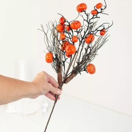 Factory Direct Craft Set of 2 Sparkling Artificial Pumpkin Branch and Twig Decorative 24" Sprays
