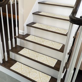 SUSSEXHOME Monument Design 9" X 28" Stair Treads - 70% Cotton Anti-Slip Carpet Strips for Indoor Stairs-Easy to Install with Double Adhesive Tape-Safe, Extra-Grip, 15-Pack-Light Beige