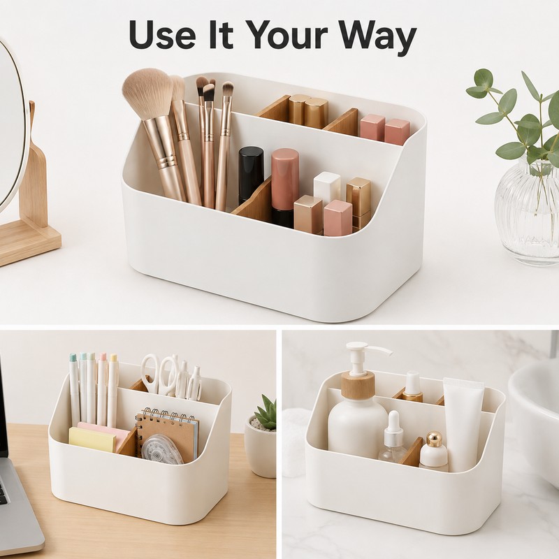 Desktop Makeup Organizer for Vanity and Desk - Plastic Storage
