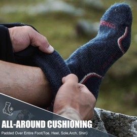 ZEAL WOOD Merino Wool Crew Hiking Socks For Men Women Full Cushioned Anti Blister Moisture Wicking Breathable Walking Work Athletic Performance Camping Outdoor Boot Thermal Warm Winter Socks Navy S