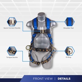 Palmer Safety Hammerhead 5pt Safety Harness 6' Safety Lanyard, D-Ring Extender Combo Kit 5 I OSHA ANSI Industrial Roofing Tool Personal Equipment (Blue - LG)