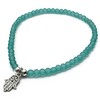 Sea Green Frosted Glass Bead Anklet with Silver Plated Hamsa/Fatima's
