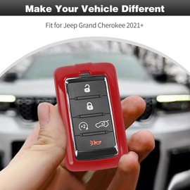 CheroCar for Jeep Grand Cherokee Key Fob Cover Keychain Key Case Compatible with Jeep Grand Cherokee 2021+,Red