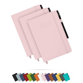Tasalas A5 Notebooks 3 Pack with Pen - 200 Lined Pages Journal Notepads, 80 GSM, Pink Notebooks A5, Soft Cover, Elastic Loop, Pen Holder, Expandable Pocket - Note Books for Note-Taking