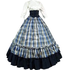 I-Youth Womens Renaissance Civil War Victorian Dress Southern Belle Cosplay Medieval Pioneer Dickensonian Costume(L, Blue)