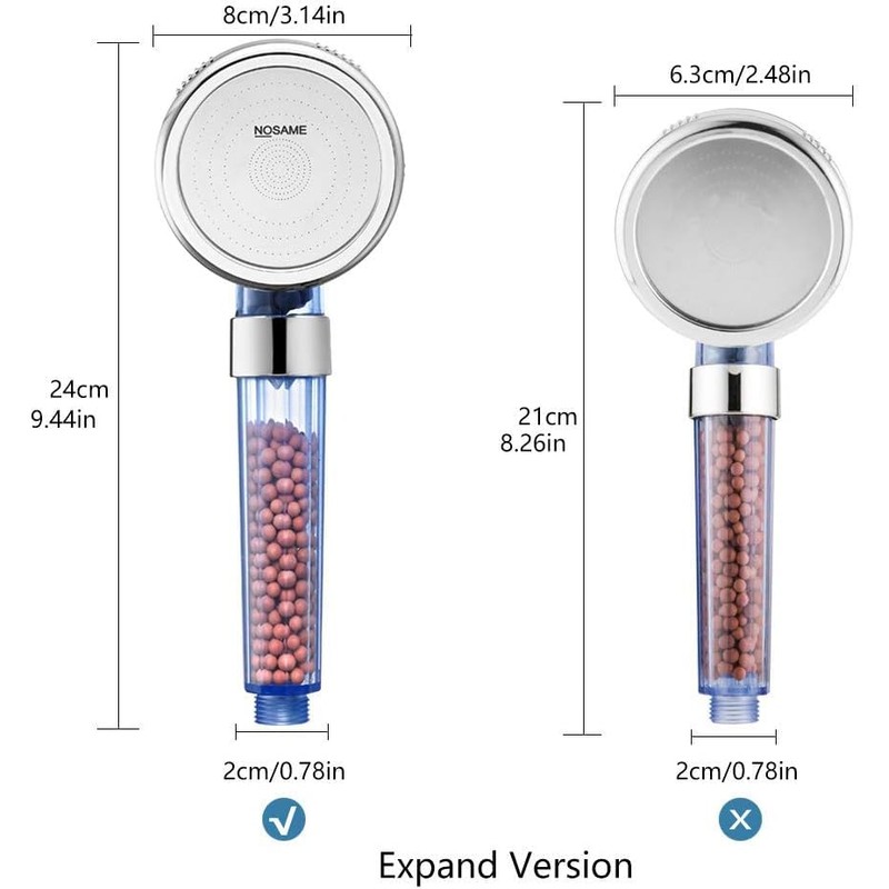 Nosame Shower Head Filter High Pressure Water Saving Adjustable 3