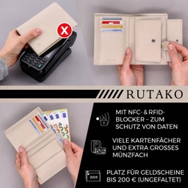 RUTAKO Men's Leather Wallet with RFID Protection, Large Wallet with Coin Compartment, 12 Compartments, Genuine Leather Wallet for Men, Wallet, carbon black, Landscape
