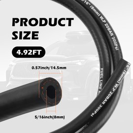 4.92 Ft ID 5/16" Fuel Lines,Rubber Fuel Hose with Internal Line Withstands 300PSI Work Pressure,Universal High Temp Resistance Fuels Line Hose for Automotive Engine System (5/16" ID 4.92Ft)