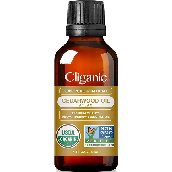 Cliganic USDA Organic Cedarwood Essential Oil - 100% Pure Natural Undiluted, for Aromatherapy Diffuser | Non-GMO Verified