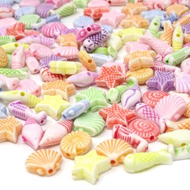 Honbay 100g Acrylic Beads Mini Shell Fish Starfish Beads with Hole for Jewelry Making DIY Craft Accessories