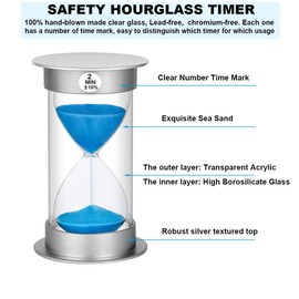 Sand Timer 2 Minute Hourglass Timer, Plastic Sand Clock 2 Minutes, Large Sand Watch 2 Minutes, Hour Glass Sandglass Timer for Kids, Games, Classroom, Decoration, Toothbrush Timer (2 Min, Blue Sand)