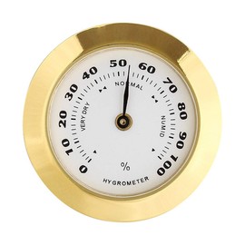 Golden Upgraded Hygrometer Humidity Meter Mini 38mm Round Glass Analog Hygrometer Suitable for Humidors Guitar Violin Hygrometer Thermometer Hygrometer Hygrometer for Weather Hygrometer with Probe