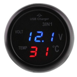 Termómetro para automóvil Voltímetro Encendedor de cigarrillos con cargador USB para automóvil, 3 en 1 Pantalla LED dual Voltímetro digital Termómetro Cargador USB para autom(azul rojo)
