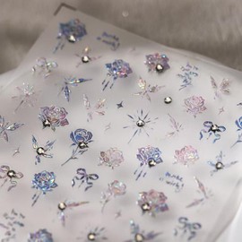 Rose Nail Art Stickers 5D Embossed Nail Decals Rhinestone Nail Art Design Ombre Flower Nail Stickers for Nail Art Manicure Supplies Charm for Women Nail Art Decorations Accessories