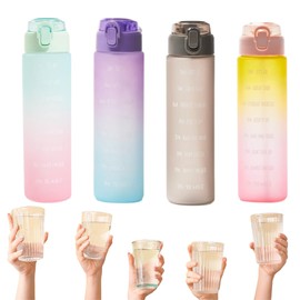 1L Motivational Water Bottle with Straw & Time Marker - BPA-Free Tritan, Leakproof & Reusable, Sports Bottle for Fitness, Gym, Outdoor, Cycling, Running, School & Office Hydration (Grey)