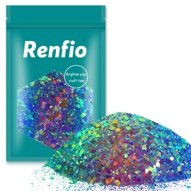 Renfio Chameleon Chunky Glitter, Mixed Fine Powder Color Shift 1.75 Oz (50g) PET Flake Hexagon Purple Copper Green Glitters Sequin Resin Pigment Chip Dust for Slime Painting Craft Hair Nail - Mermaid